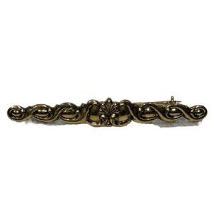 Vintage signed SARAH COVENTRY Titled ANTIQUE SCROLL Golden Bar Pin Brooch